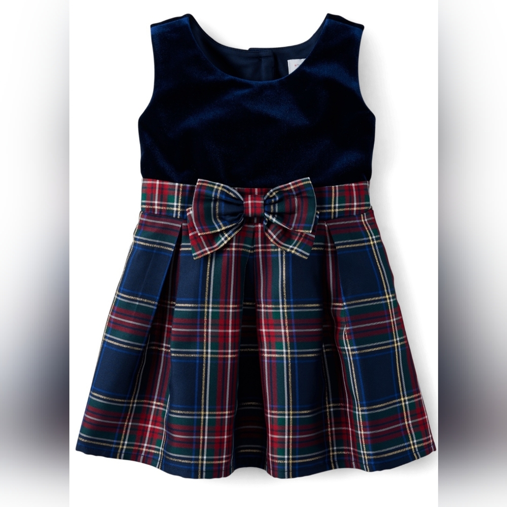 Girl's Plaid Velour Fit and Flare Dress